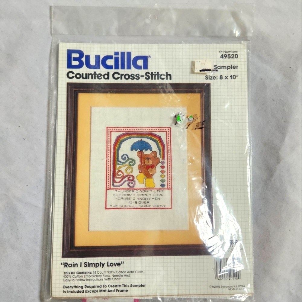 Vintage Bucilla Counted Cross Stitch Kit: RAIN I SIMPLY LOVE